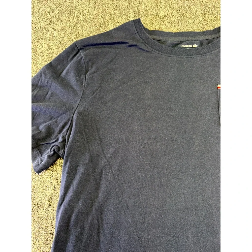 Lacoste Sleepwear Top Mens Large Navy Blue Cotton Blend Pocket Embroidered Logo